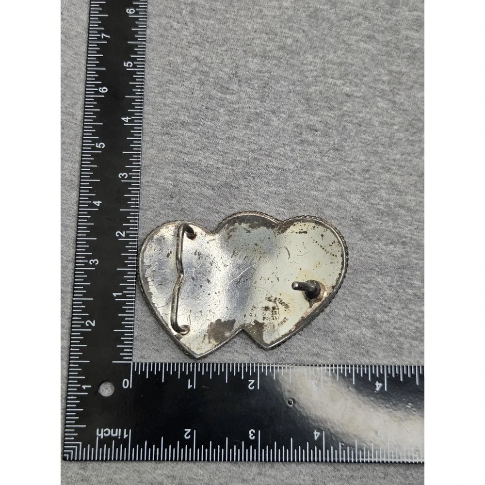 Vintage Montana Silversmiths Double Heart Sterling Silver Overlay Belt Buckle